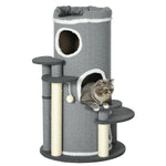 Barrel Shaped Cat Tree For Indoor Cats With Sisal Scratching Posts, Grey