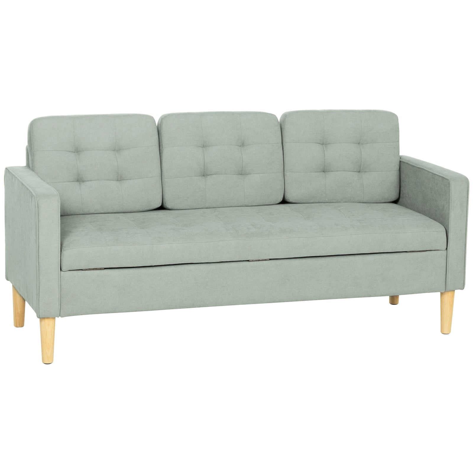 Modern 3 Seater Sofa With Hidden Storage And Rubber Wood Legs | Light Grey