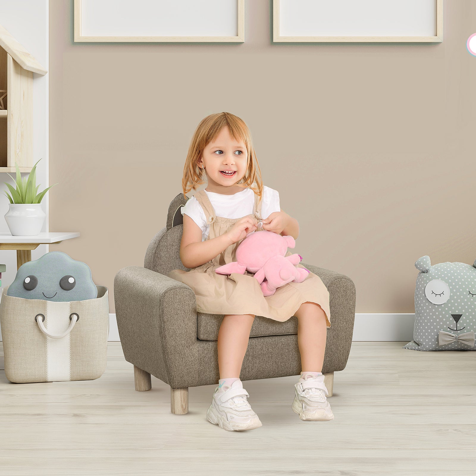 Kids Sofa Toddler Chair Children Armchair Ear Modeling For Bedroom Brown