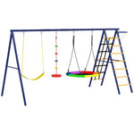 6 In 1 Kids Swing Set With 3 Swings, Basketball Hoop, Climbing Ladder & Net