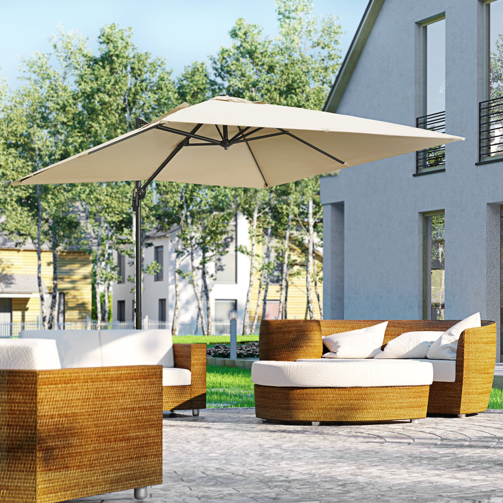 2.7x2.7m Cantilever Parasol W/ 360° Crank Handle Tilt | Cream