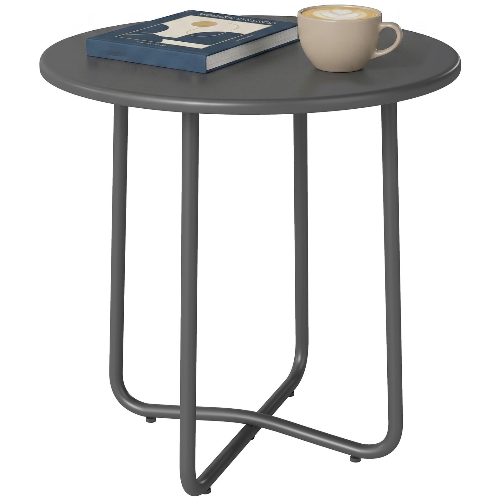 Metal Garden Side Table, 48 Cm Round Outdoor Table | Grey