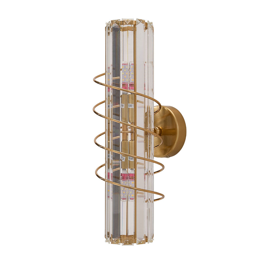 Antique Gold Crystal Wall Light – Elegant Spiral Design With 2 E14 Bulb Sockets, Indoor Use