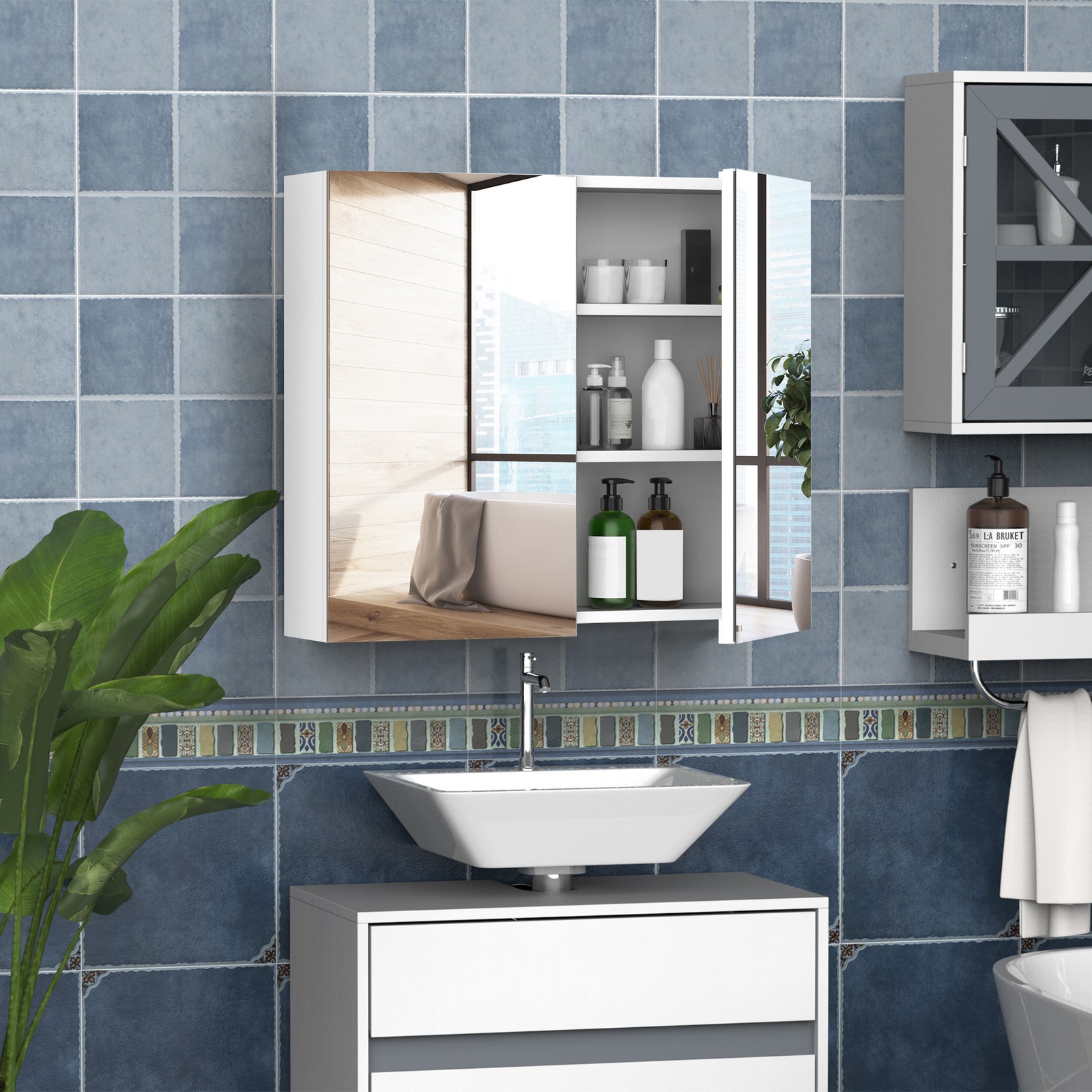 60x75/70x60cm Mirror Cabinet Wall Mount Storage Organizer | Large | White