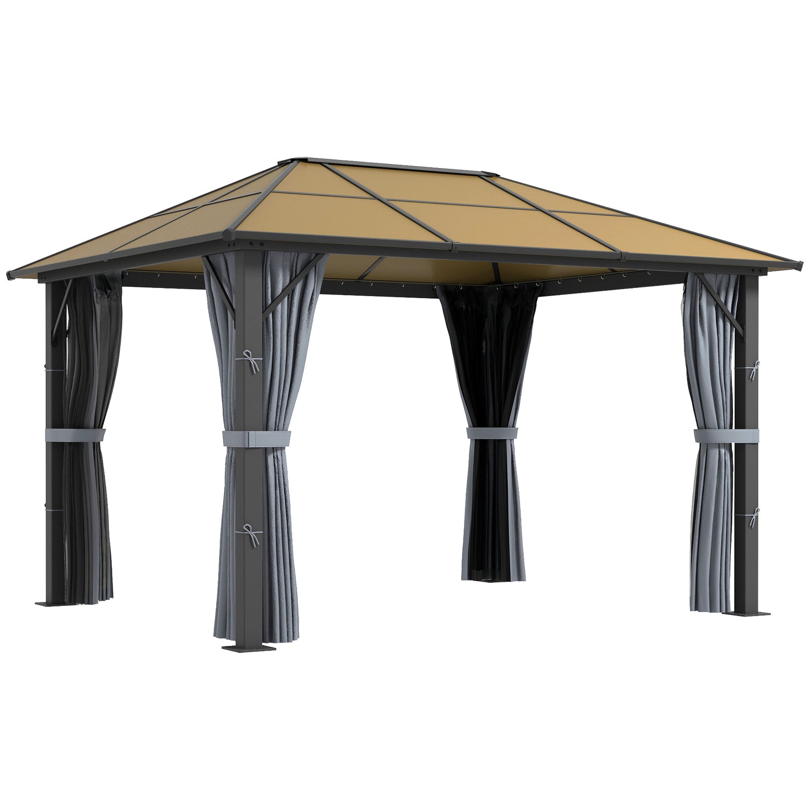 Pc Hardtop Gazebo With Aluminium Frame And Curtains | Large | Gray