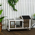 Wooden Rabbit Hutch, Small Animal  House W/ Wheels, Removable Tray | Brown
