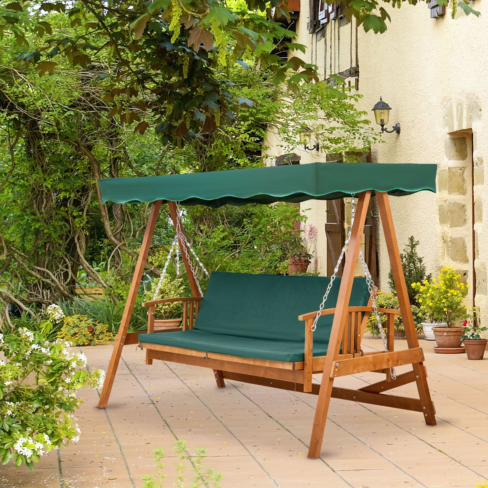 3 Seater Wooden Garden Swing Chair Seat Hammock Lounger