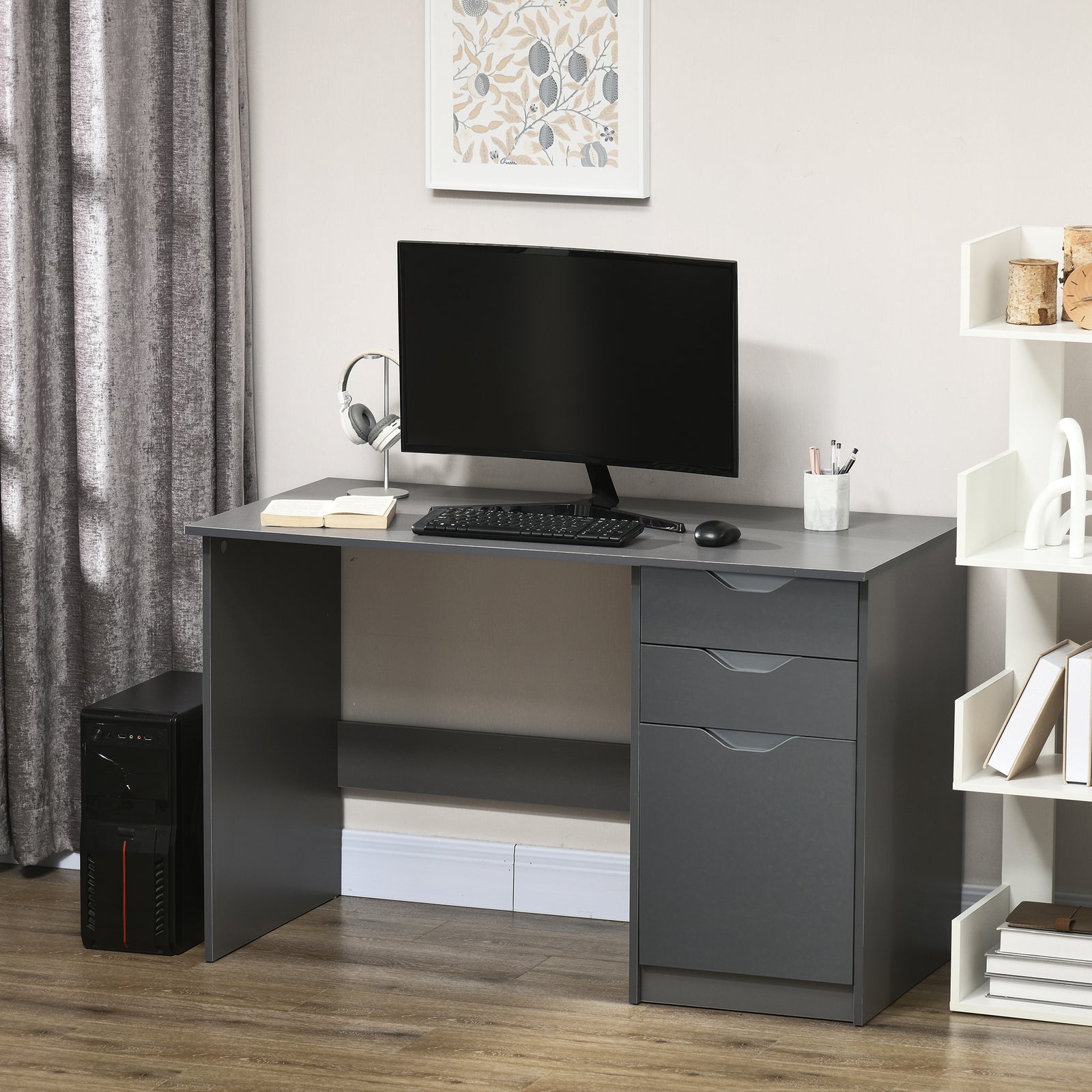 Computer Desk W/ Drawers Modern Writing Workstation For Home