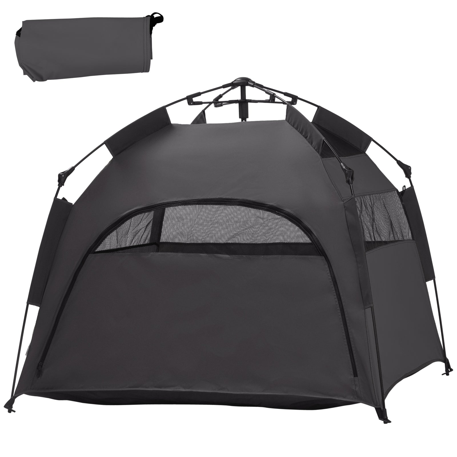 Pawhut Foldable Dog Cat Tent With Waterproof Oxford Cloth, Carry Bag | Gray
