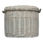 Medium Wicker Grey Wash Round Hessian Lined Log Basket | Medium | Gray