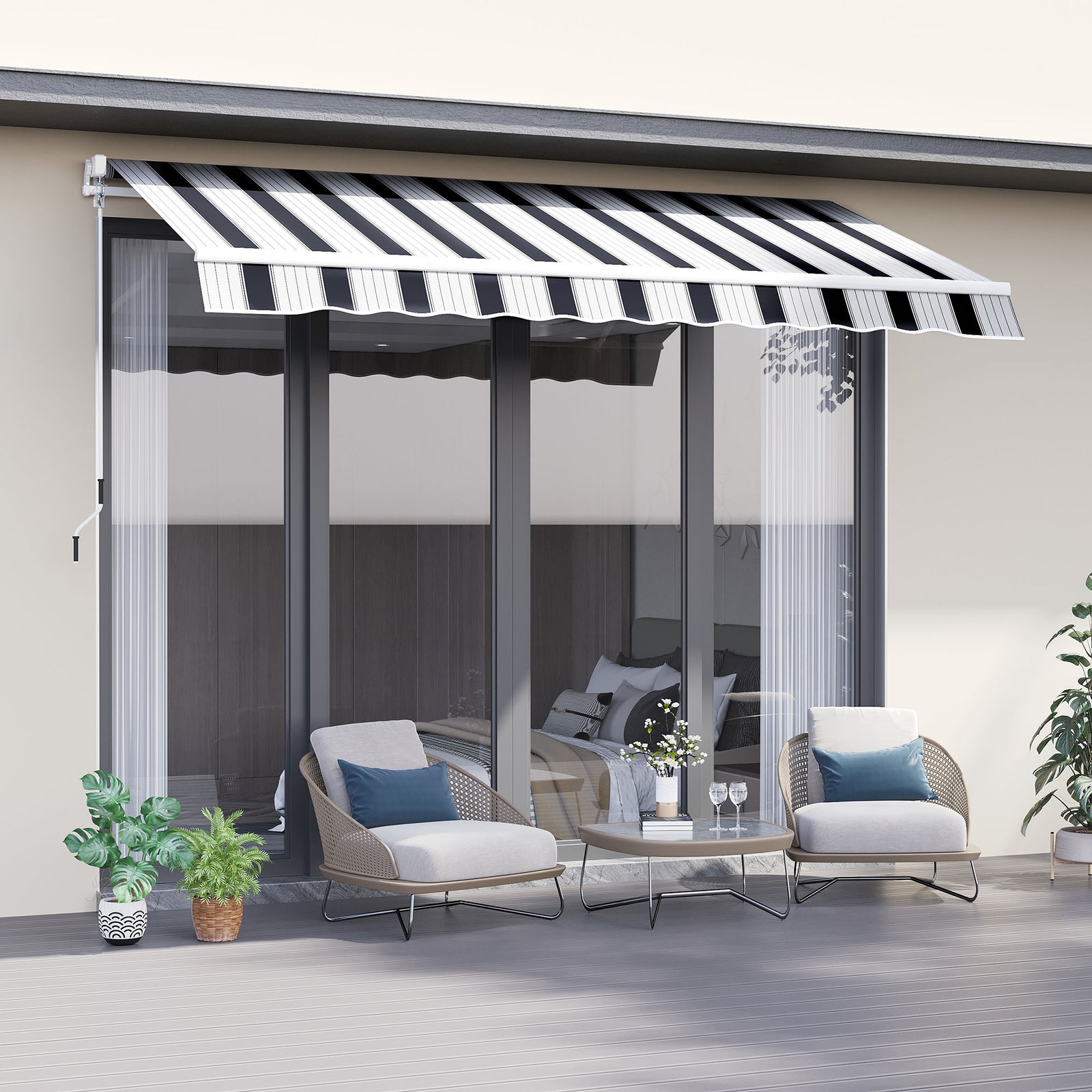 2.5x2m Garden Patio Manual Awning | Blue & White