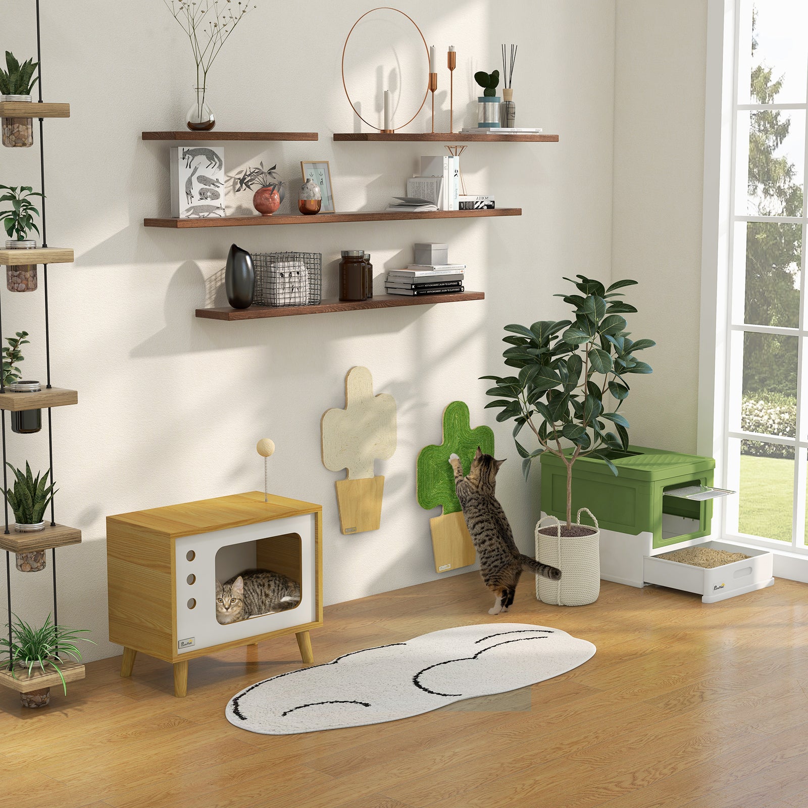 Hooded Cat Litter Box W/ Tray, Scoop, Front Entry | Dark Green