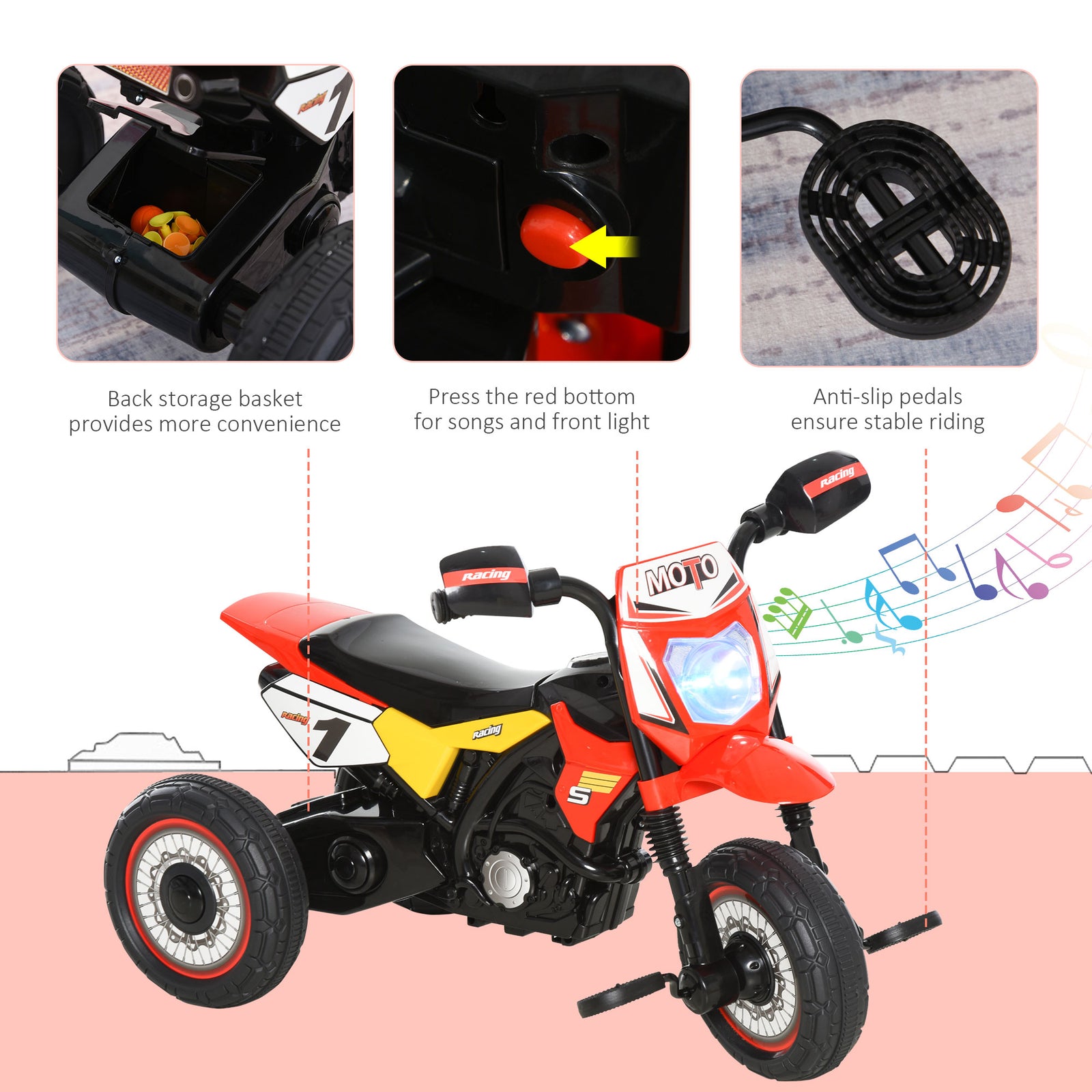 Toddler Pedal Tricycle Ride-on Learning Music Lights 18-36 Months | Red