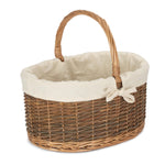 White Lined Country Oval Wicker Shopping Basket | Small | White