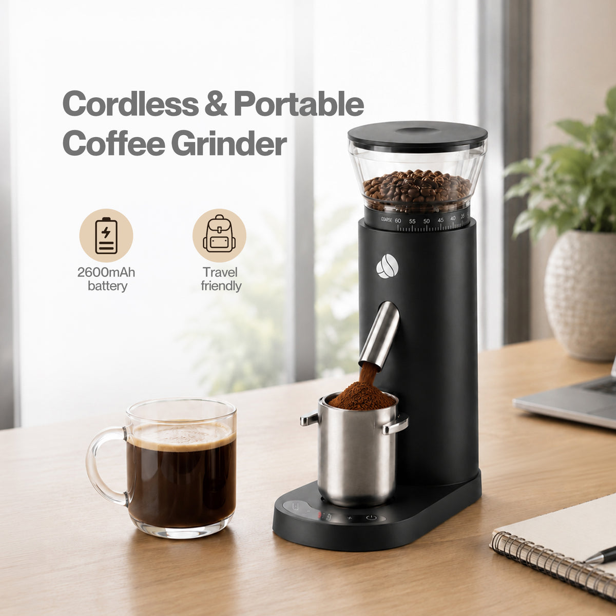 Spector Coffee Grinder Usb Rechargeable Timer Memory 60 Settings Black