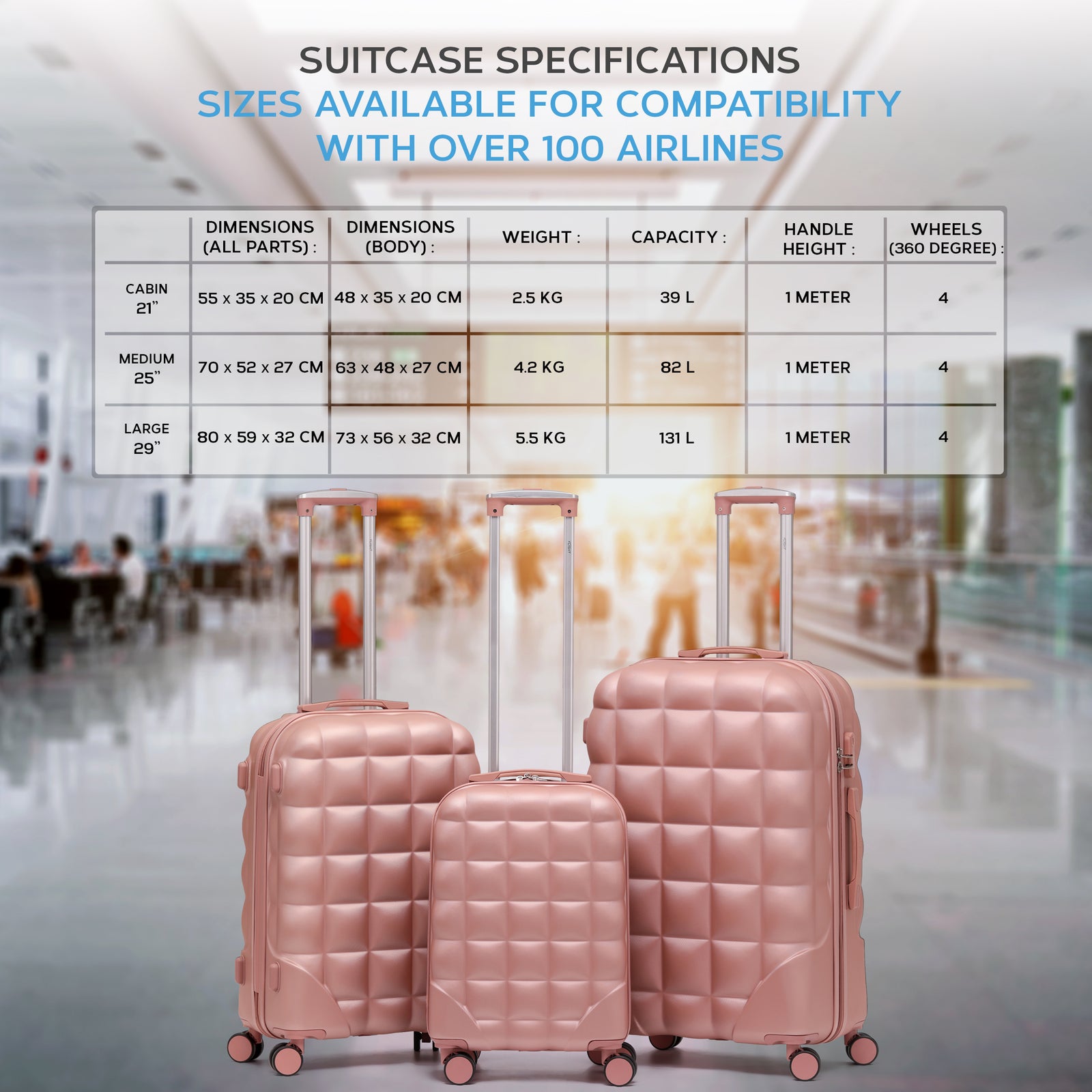 Large 29" Hard Shell Bubble Design Check-in Suitcase Hold Luggage Bag 20kg+ | Large | Rose Gold