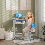 Kids Desk And Chair Set W/ Drawer, Book Stand, Pen Slot | Blue