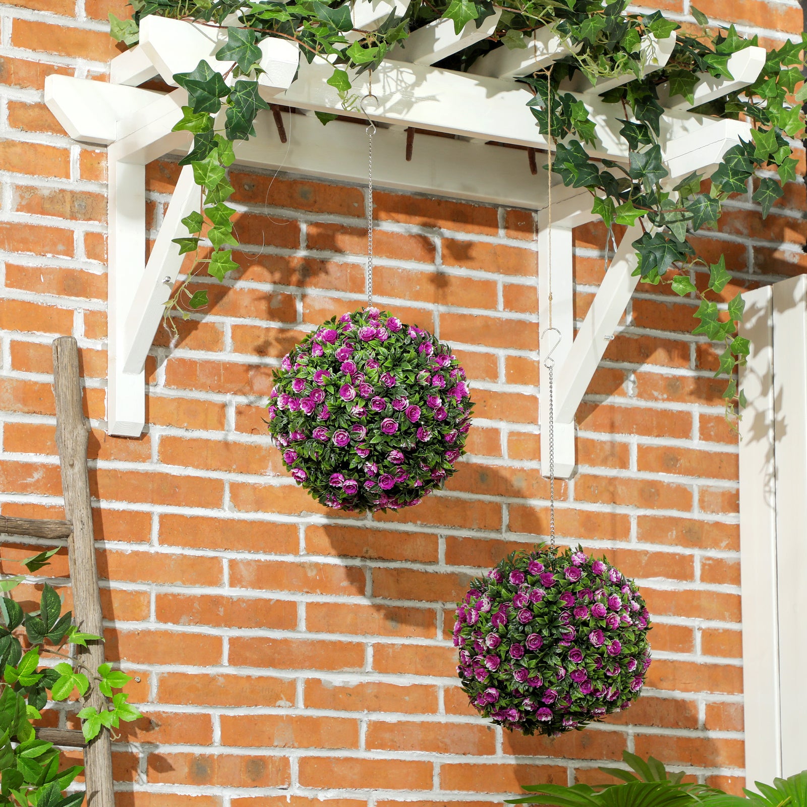 Set Of 2 Artificial Plant Topiary Rose Balls, Faux Plants | Purple