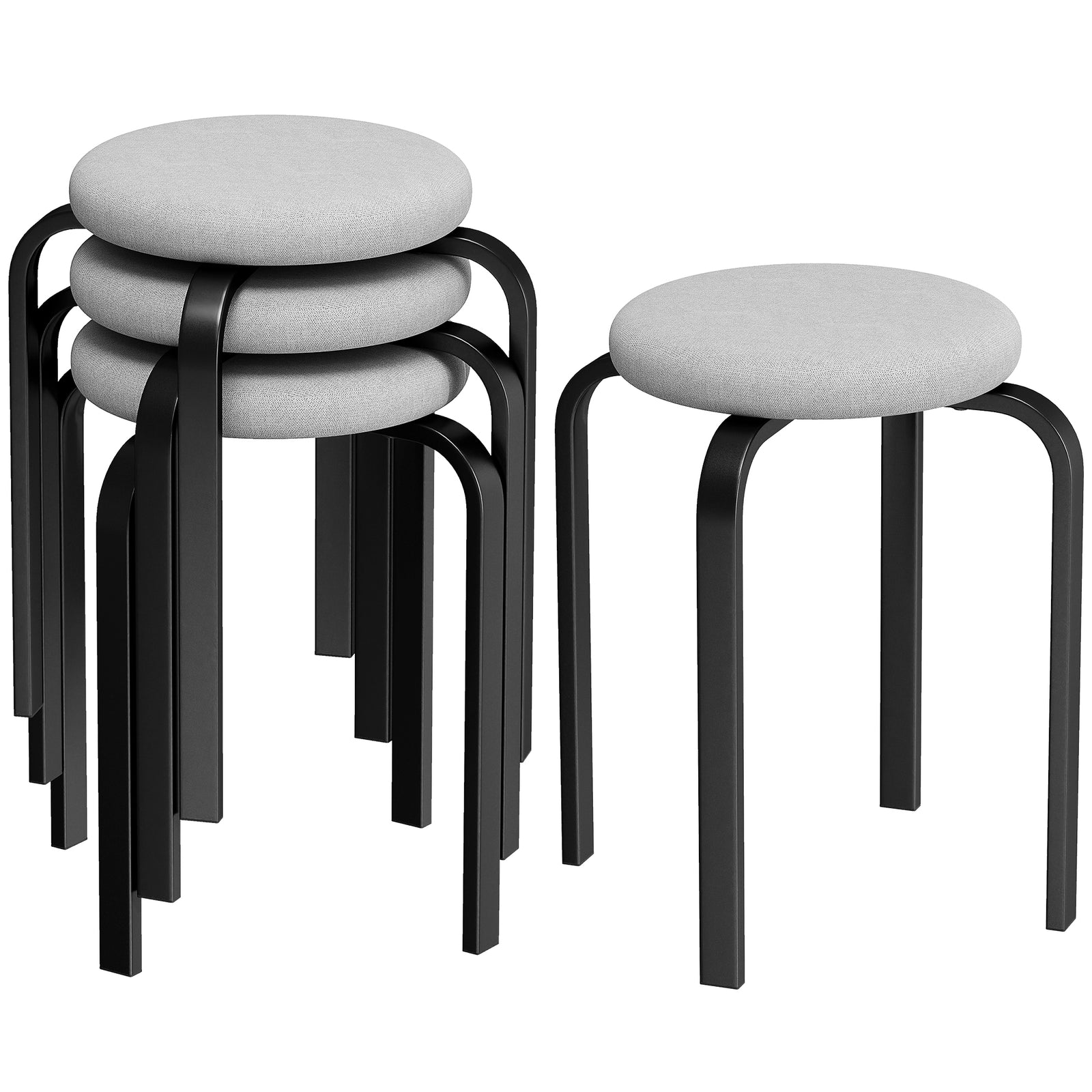 Stackable Stools Modern Cushioned Set Of 4 | Grey