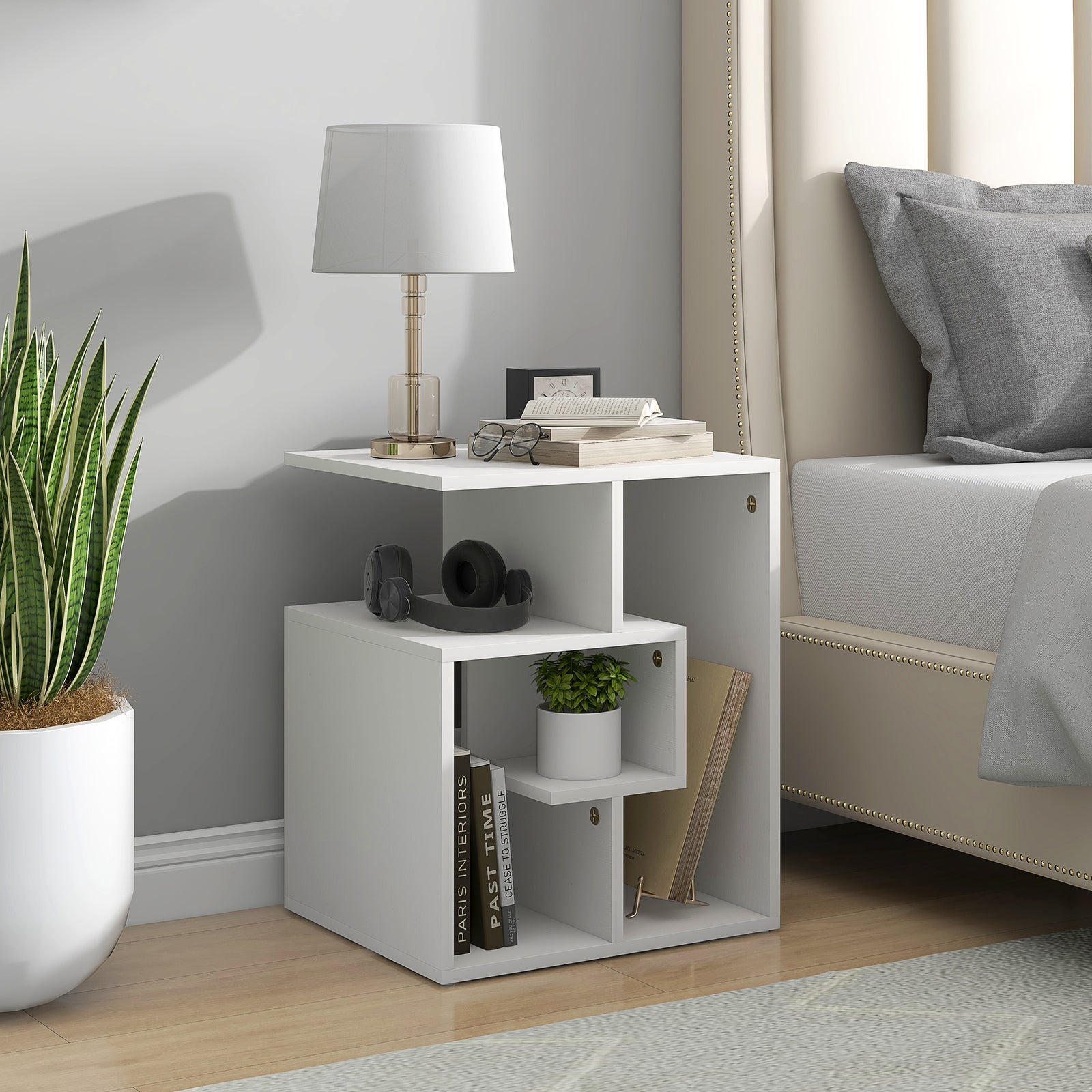 3-tier Side End Table Open Shelves Storage Coffee Book | White