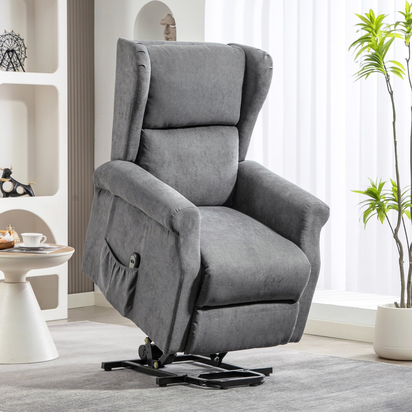 HOMCOM Power Lift Chair, Fabric Recliner Armchair W/ Remote Charcoal Grey