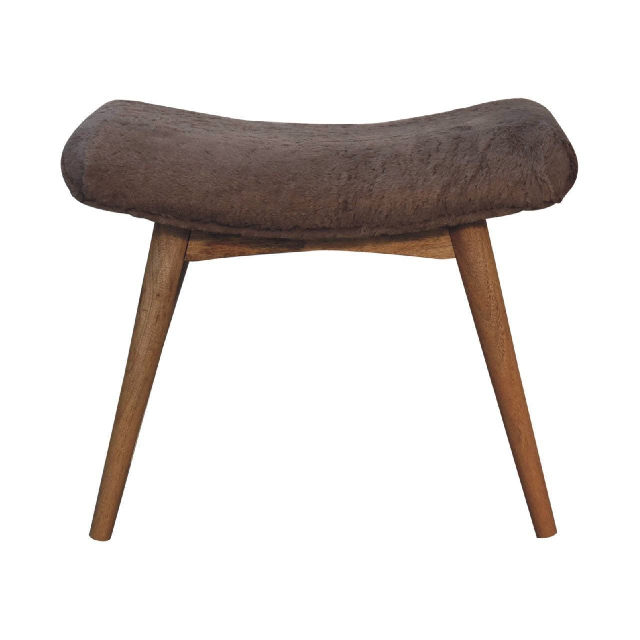 Solid Wood Mocha Faux Fur Curved Bench