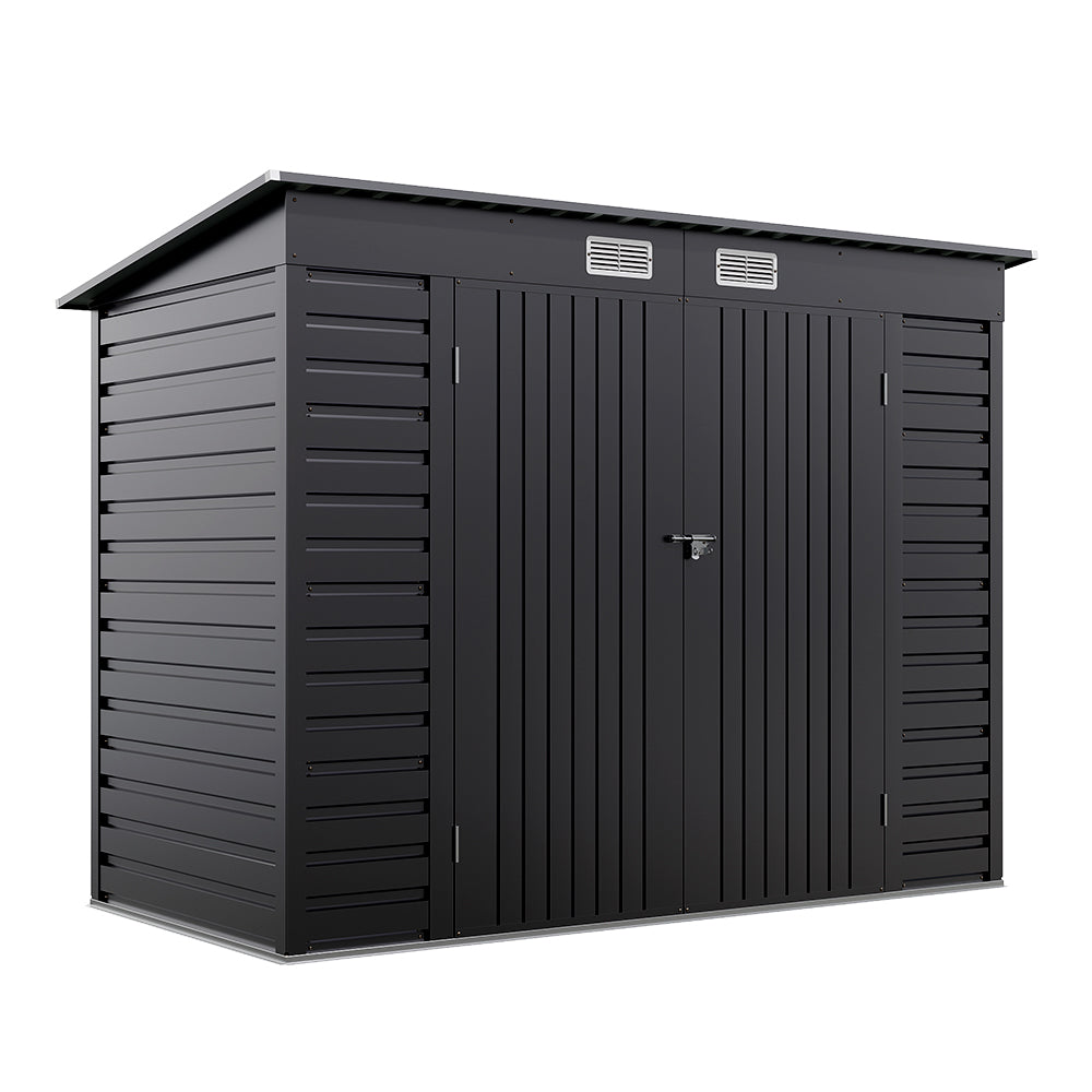 4x8ft Outdoor Storage Shed – Galvanized Steel Garden Shed Lockable With Double Doors & 2 Vents