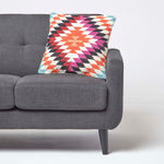 Handwoven Kilim Cushion With Feather Filling | 45cm x 45cm | Pink & White