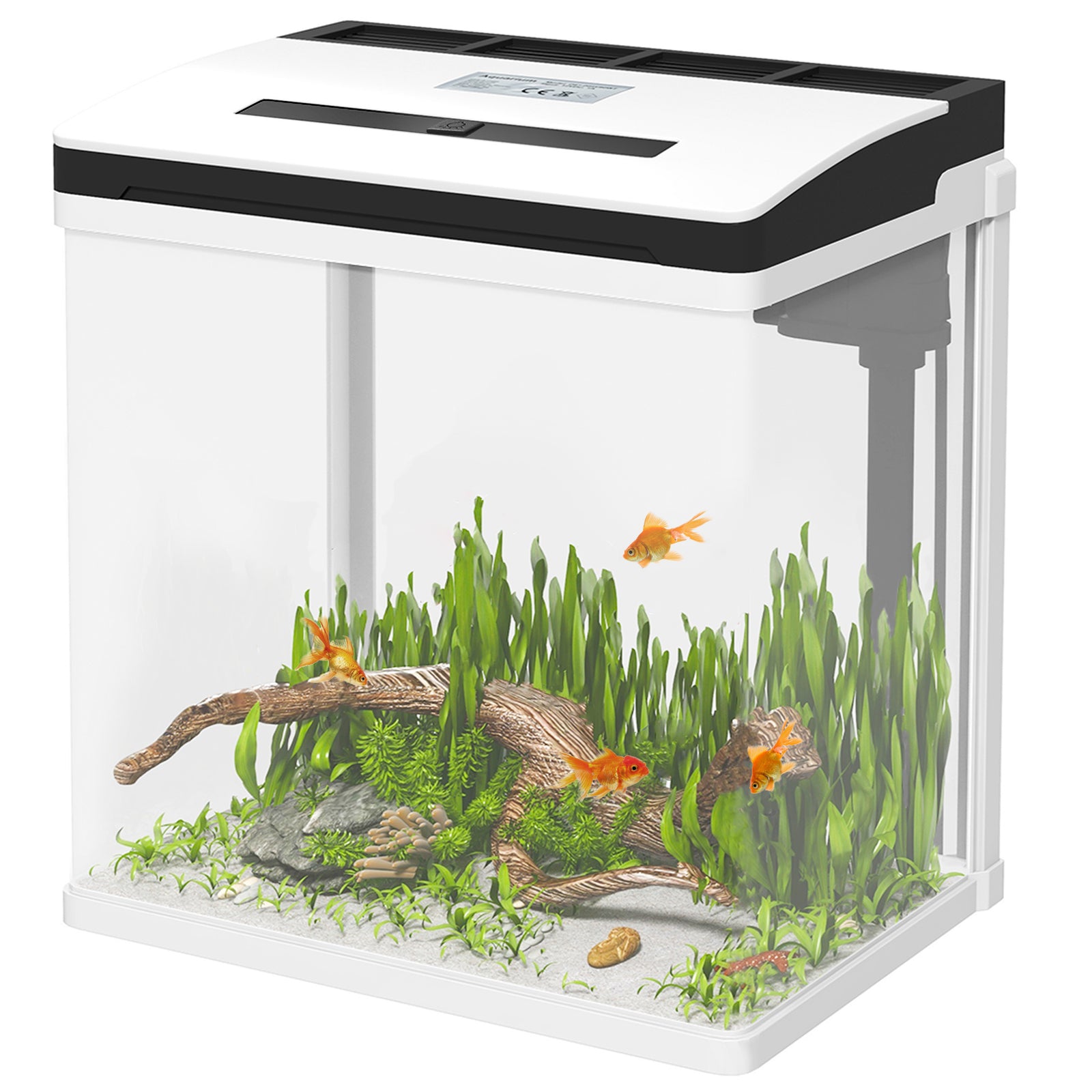 Aquarium 13/28l Glass Fish Tank W/ Filter, Led Lighting, Water Pump | White