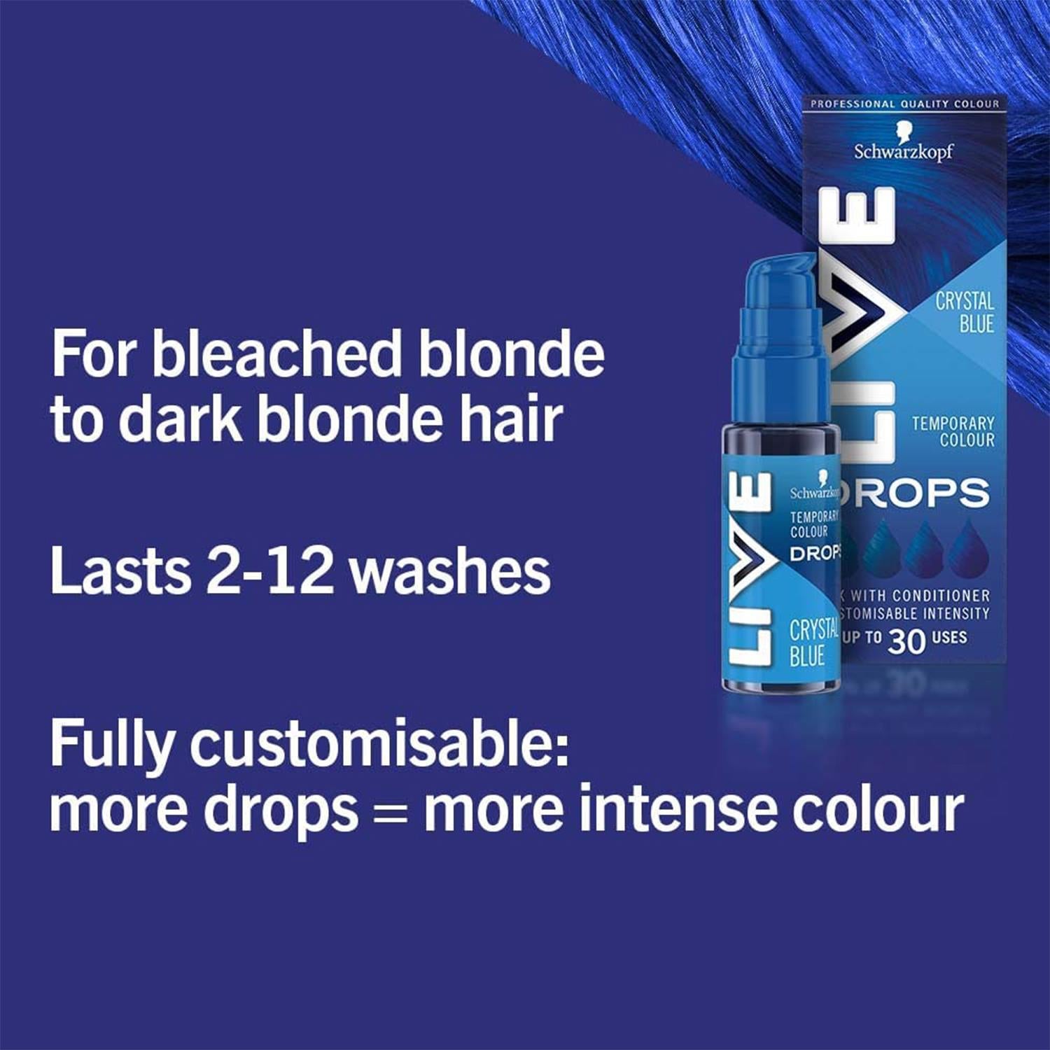 Live Colour Drops Semi-permanent Hair Dye, Crystal Blue 3 Pack