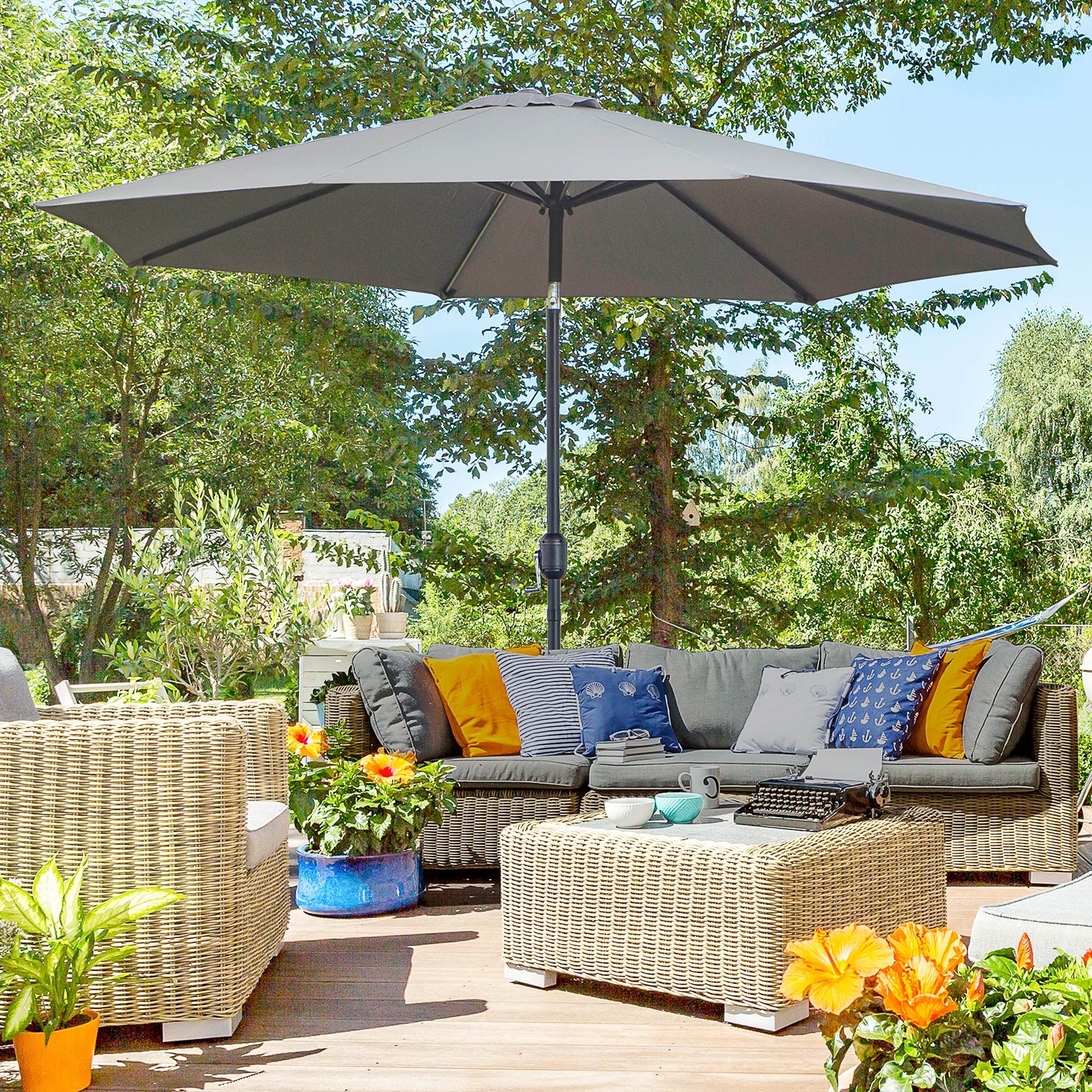 3m Patio Umbrella With Tilt And Crank | Dark Gray