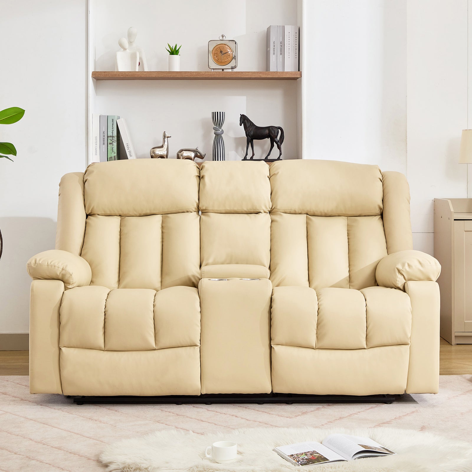 Sheridan 2 Seat Manual Recliner Sofa With Central Console | Cream