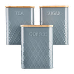 3-piece Kitchen Storage Square With Bamboo Lids Tea Coffee Sugar | Gray