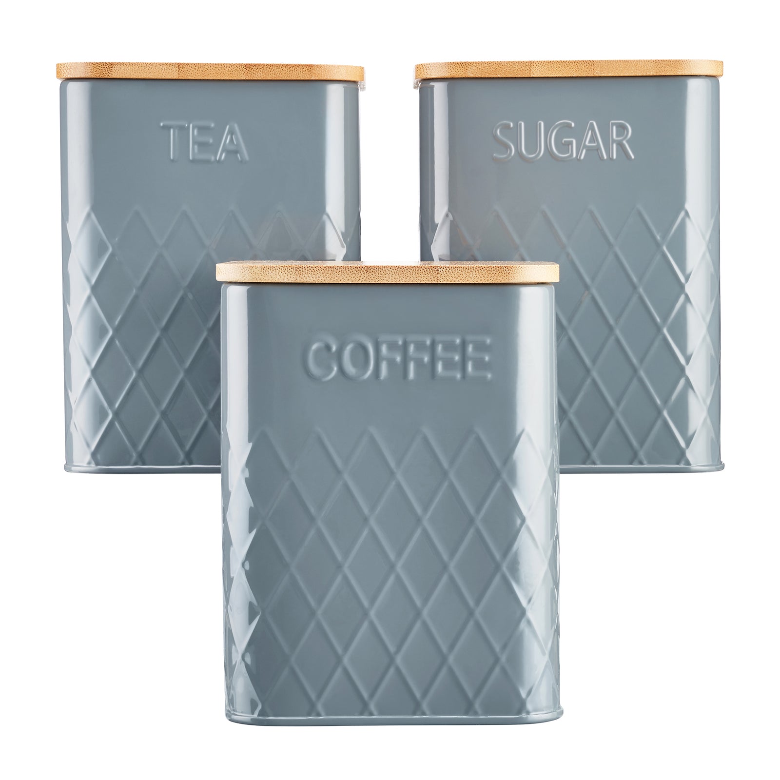 3-piece Kitchen Storage Square With Bamboo Lids Tea Coffee Sugar | Gray