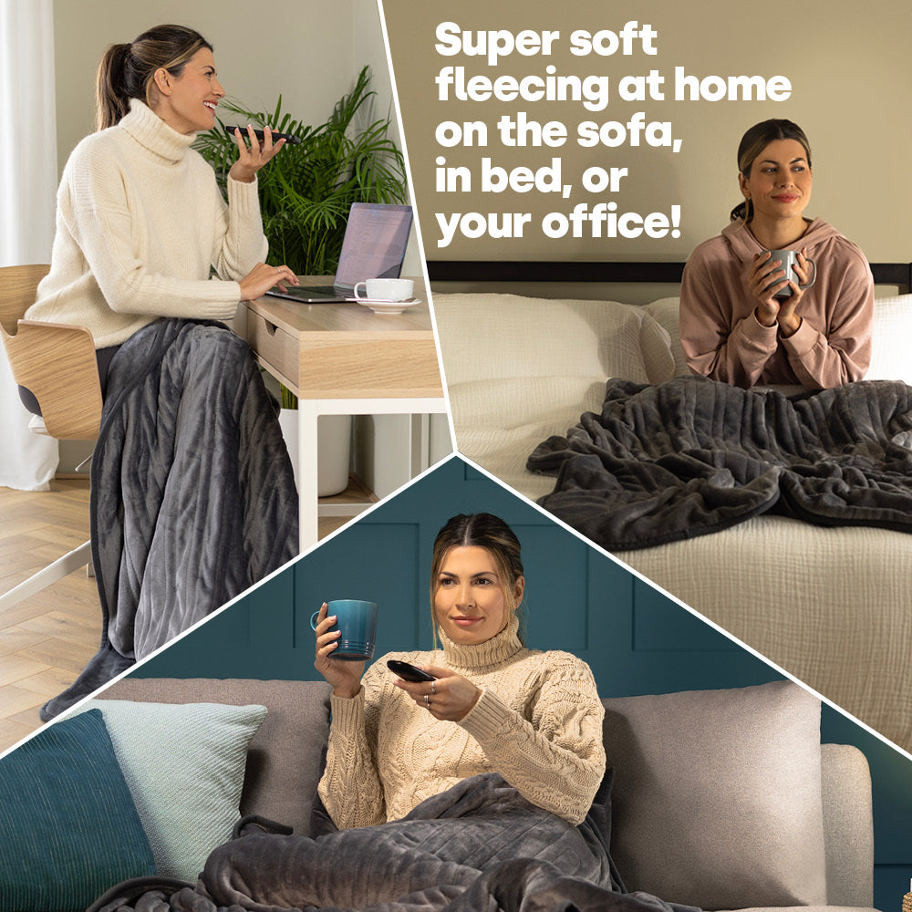 Electric Heated Fleece Over Blanket With Adjustable Digital Control & Safety Timer | Grey