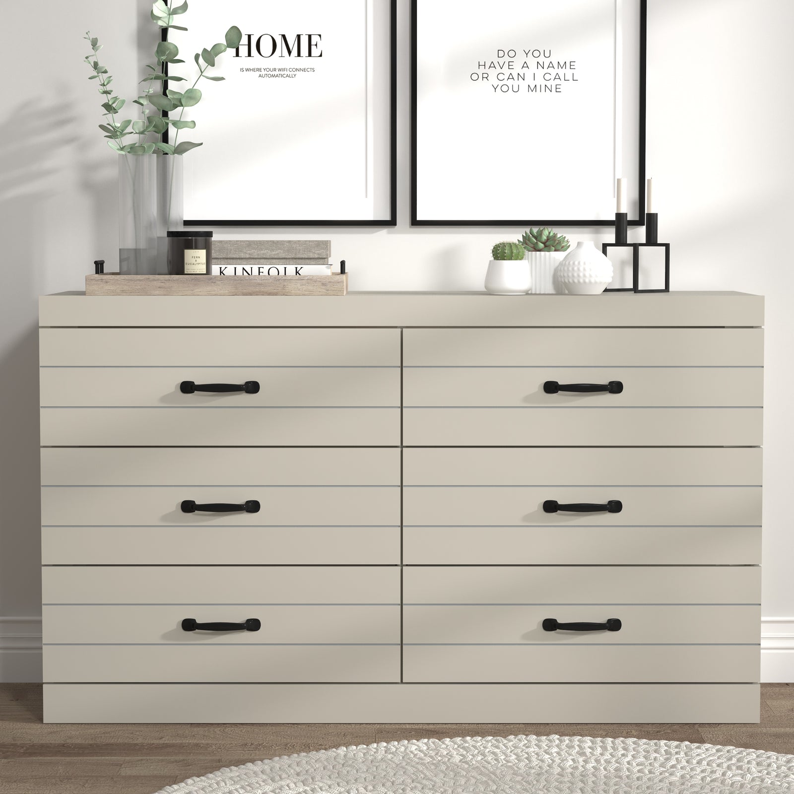 3+3 Drawer Chest - Storage Dresser For Bedroom | Light Grey