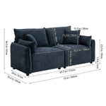 2-seater Chenille Sofa, Modern Upholstered Couch With Deep Cushions, Throw Pillows, Sturdy Wood & Iron Frame | Blue
