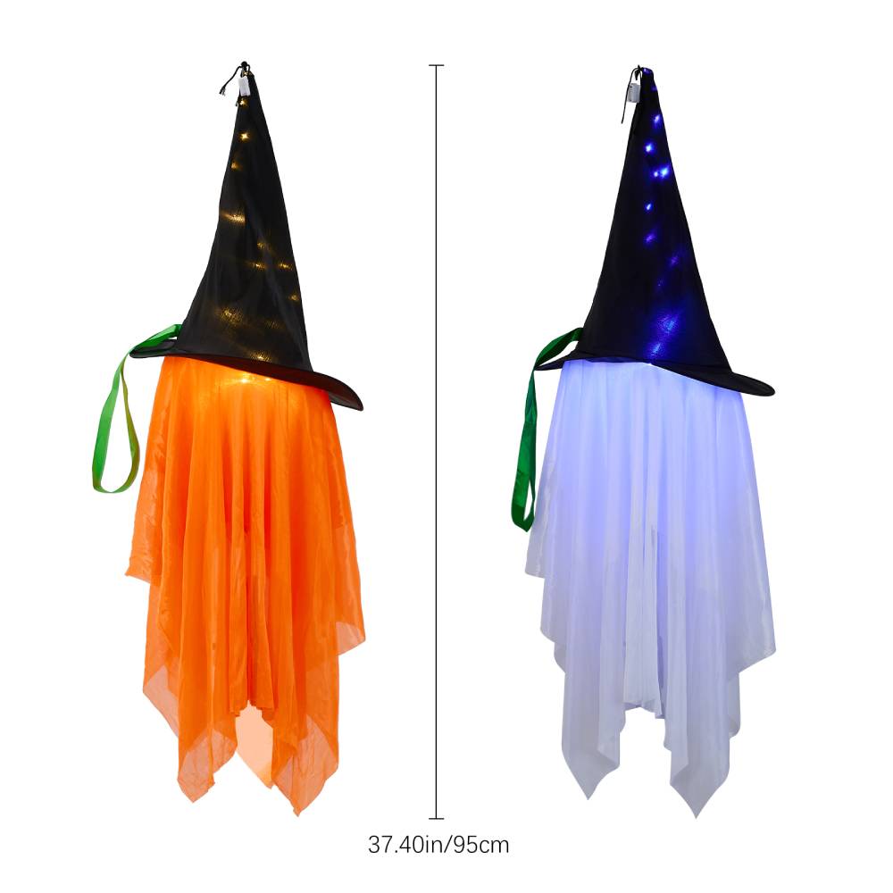 2pcs Halloween Decorations Ghost Witch Hats With Led Lights