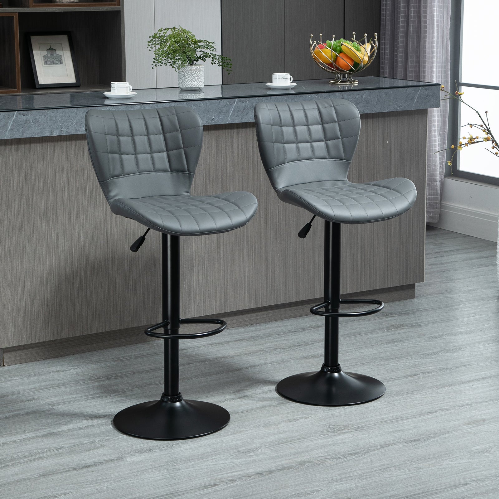 Bar Stools Set Of 2 Pu Leather Adjustable