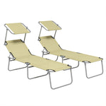 Reclining Sun Lounger Folding Recliner Garden Chair | Set-of-2 | Beige