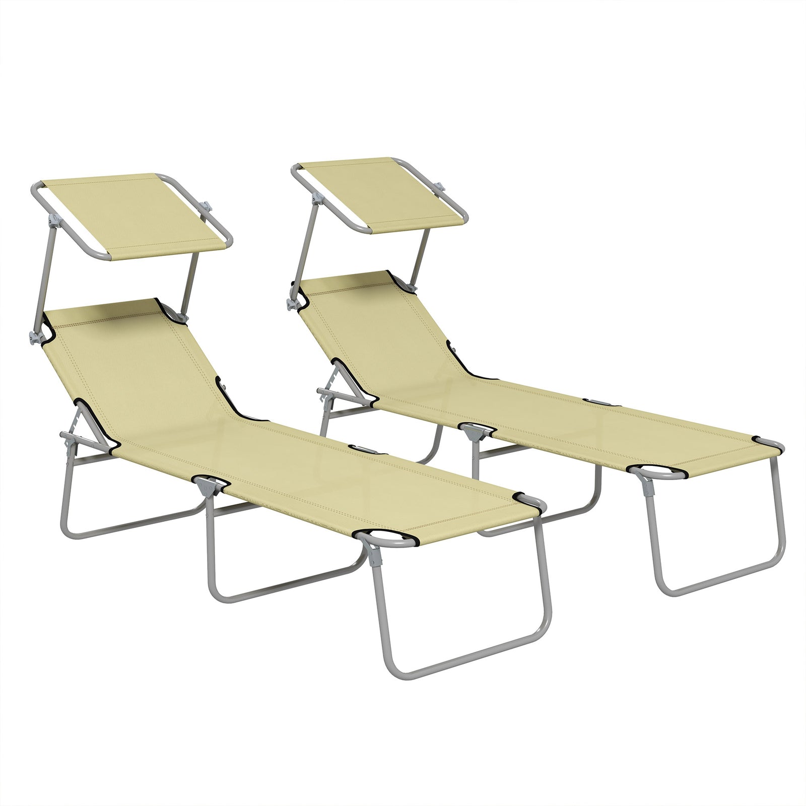 Reclining Sun Lounger Folding Recliner Garden Chair | Set-of-2 | Beige