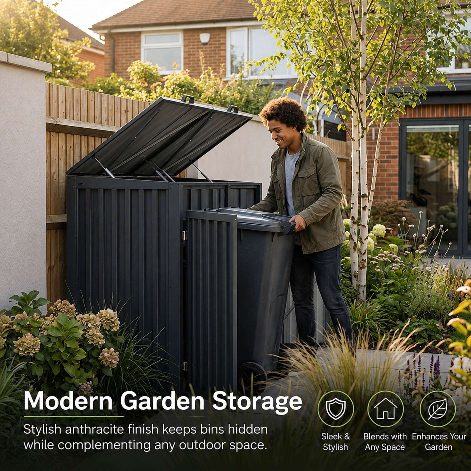 Nicoman Outdoor Metal Bin Storage Double Wheelie Bin Storage Shed