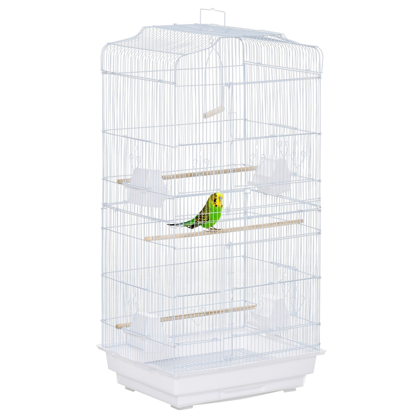 92cm Large Bird Cage With Perches, Food Bowls, Swing | White