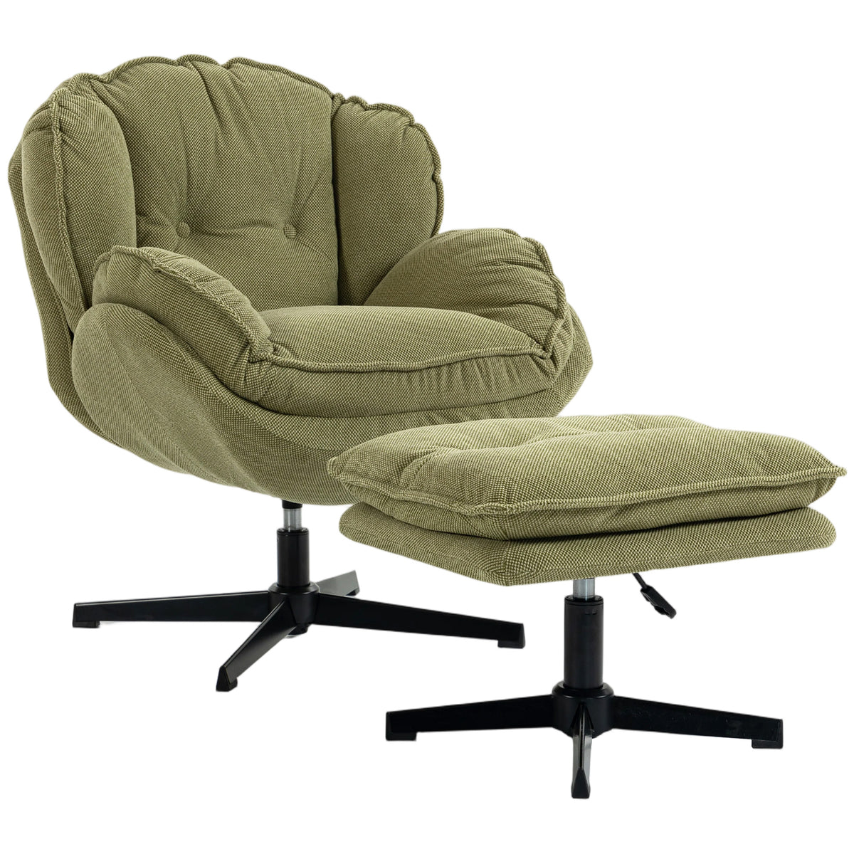 Armchair With Footstool, 360-degree Swivel Accent Chair | Green
