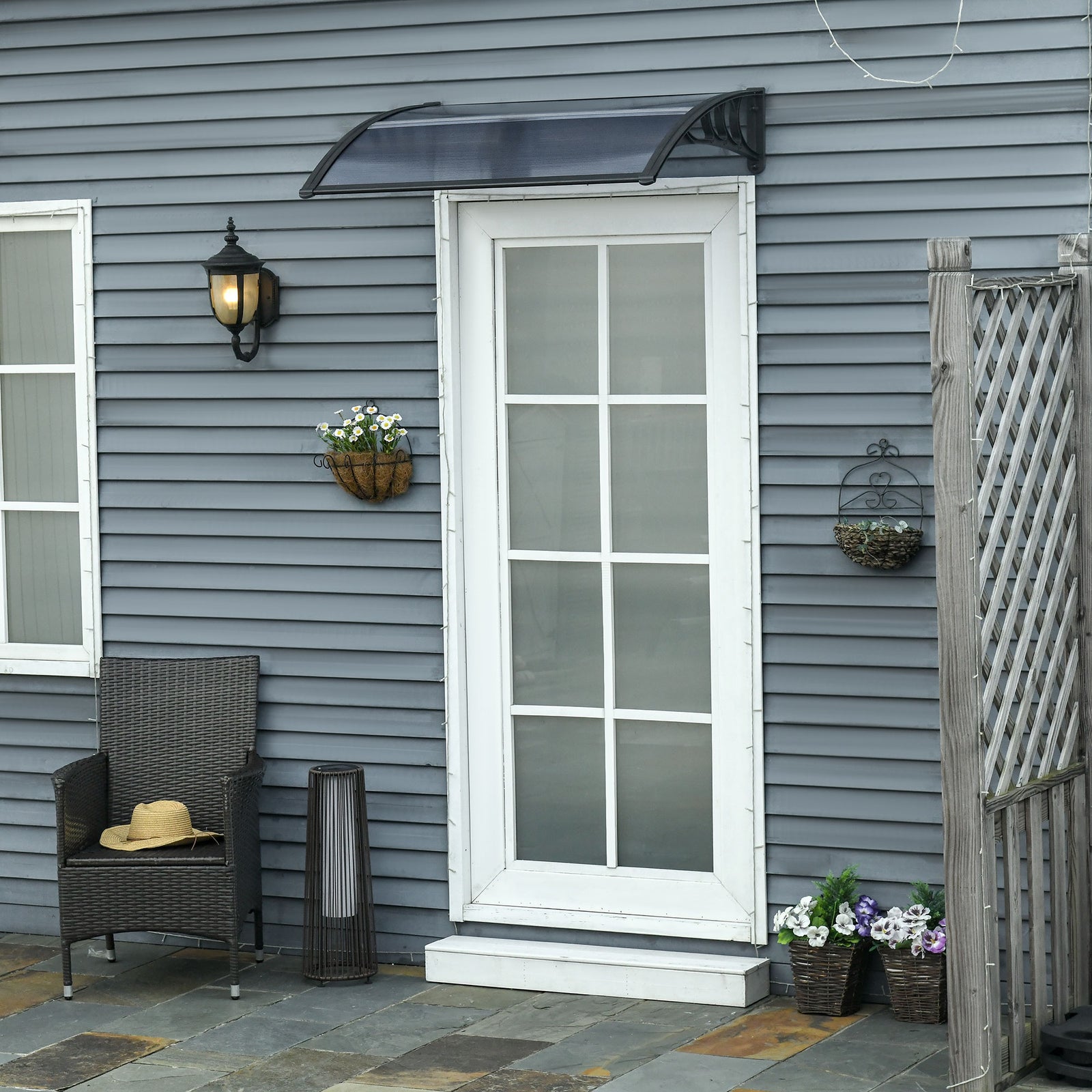 Door Canopy, Outdoor Rain Shelter, 100 X 75cm | Black
