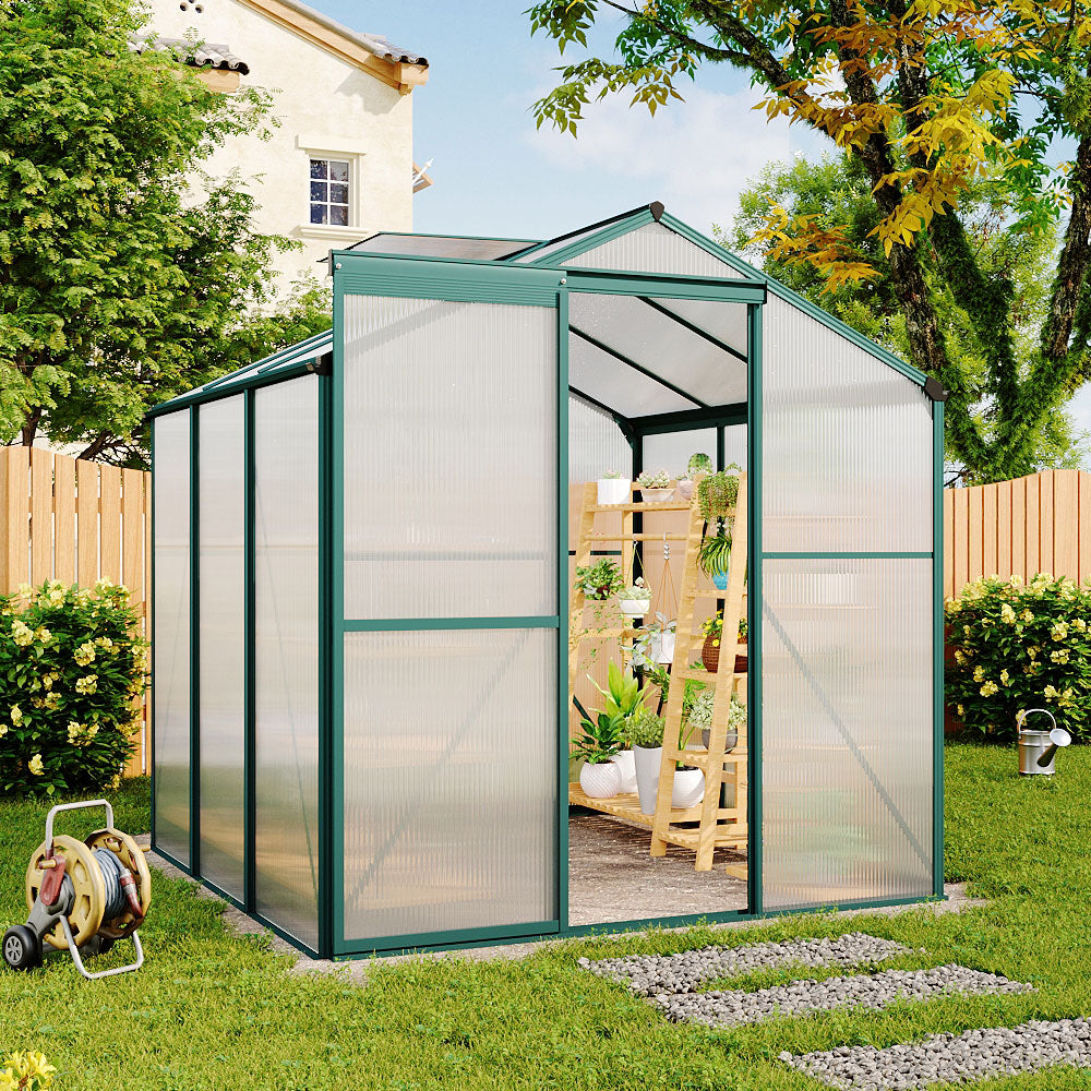 10 x 4/6/8/10 FT Green Aluminium Hobby Greenhouse With Openable Window | Medium | Clear