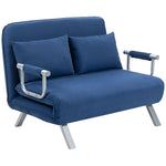 Fabric Sofa, Convertible 2 Seater Sofa Bed W/ Pillows, Dark Blue