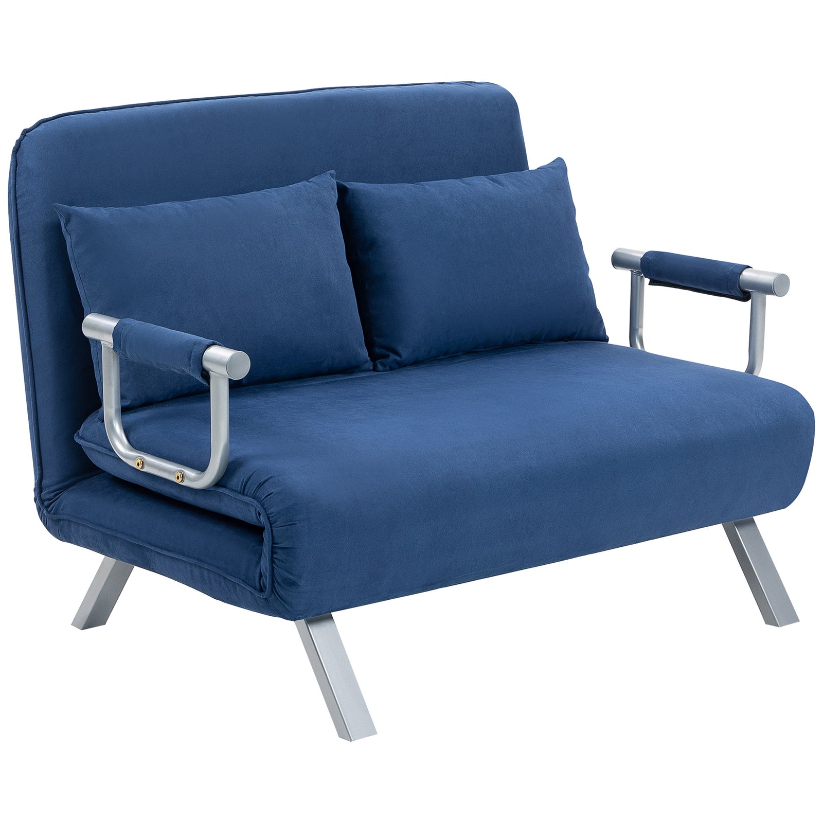 Fabric Sofa, Convertible 2 Seater Sofa Bed W/ Pillows, Dark Blue