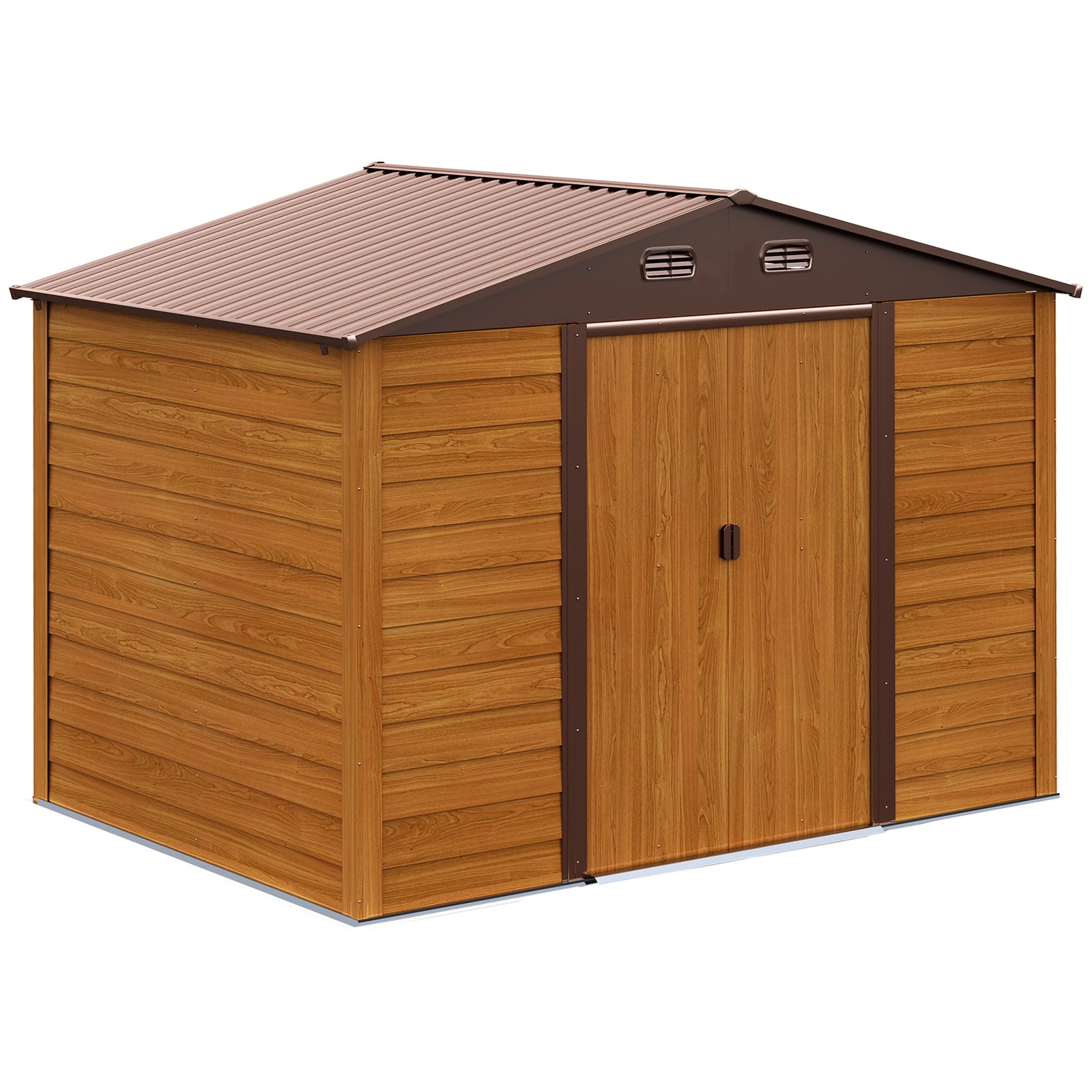 Garden Shed Wood Effect Tool Storage Sliding Door Wood Grain | Large | Brown