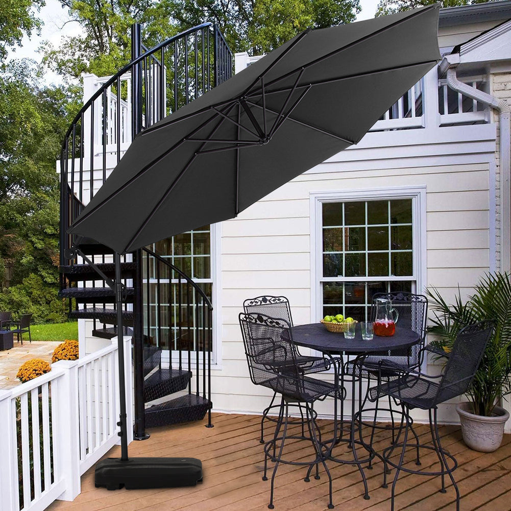 3m Banana Cantilever Patio Parasol For Outdoor Sunshade And Rain With Fillable Base On Wheels | One Size | Black